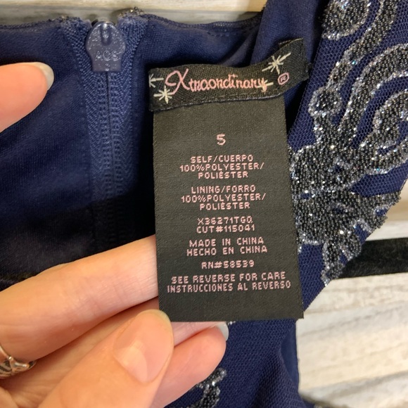 Xtraordinary Royal Blue Sparkly Beaded Filigree Halter Sheer High Low Prom Dress - Picture 9 of 11